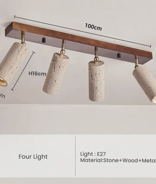 Japanse Wabi-Sabi Plafondlamp: Gele Travertin Spot met 3 Lampen