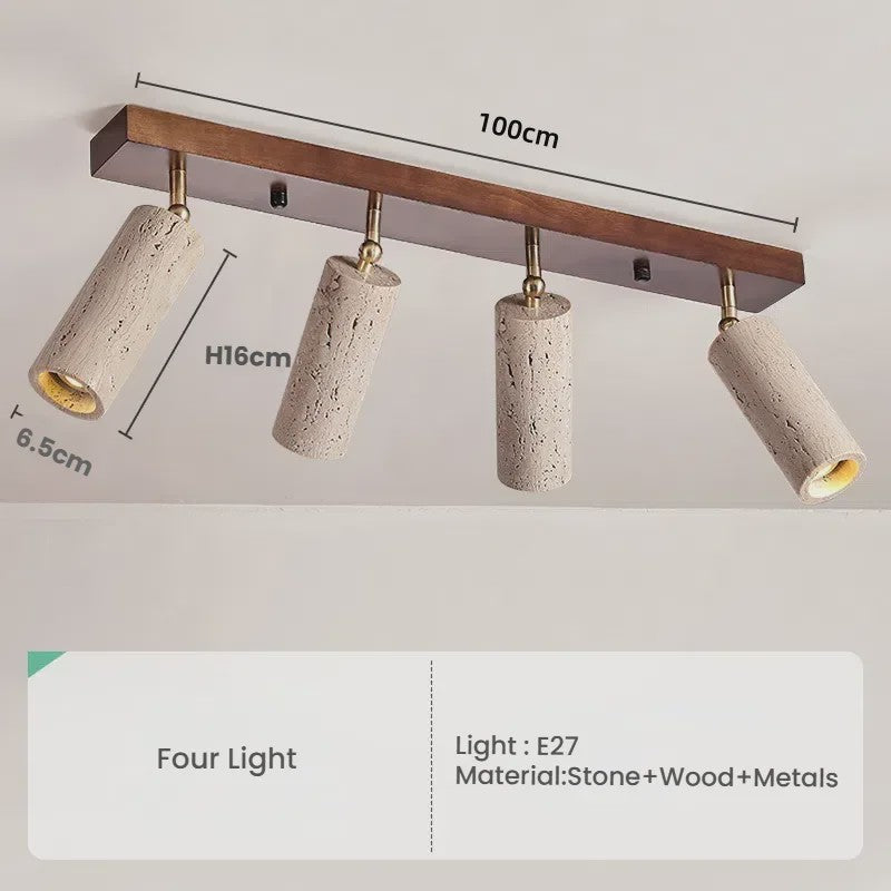 Japanse Wabi-Sabi Plafondlamp: Gele Travertin Spot met 3 Lampen