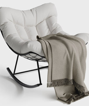 Oversized Papasan Schommelstoel Buiten - Comfortabele Lounge Stoel met Voetenbank