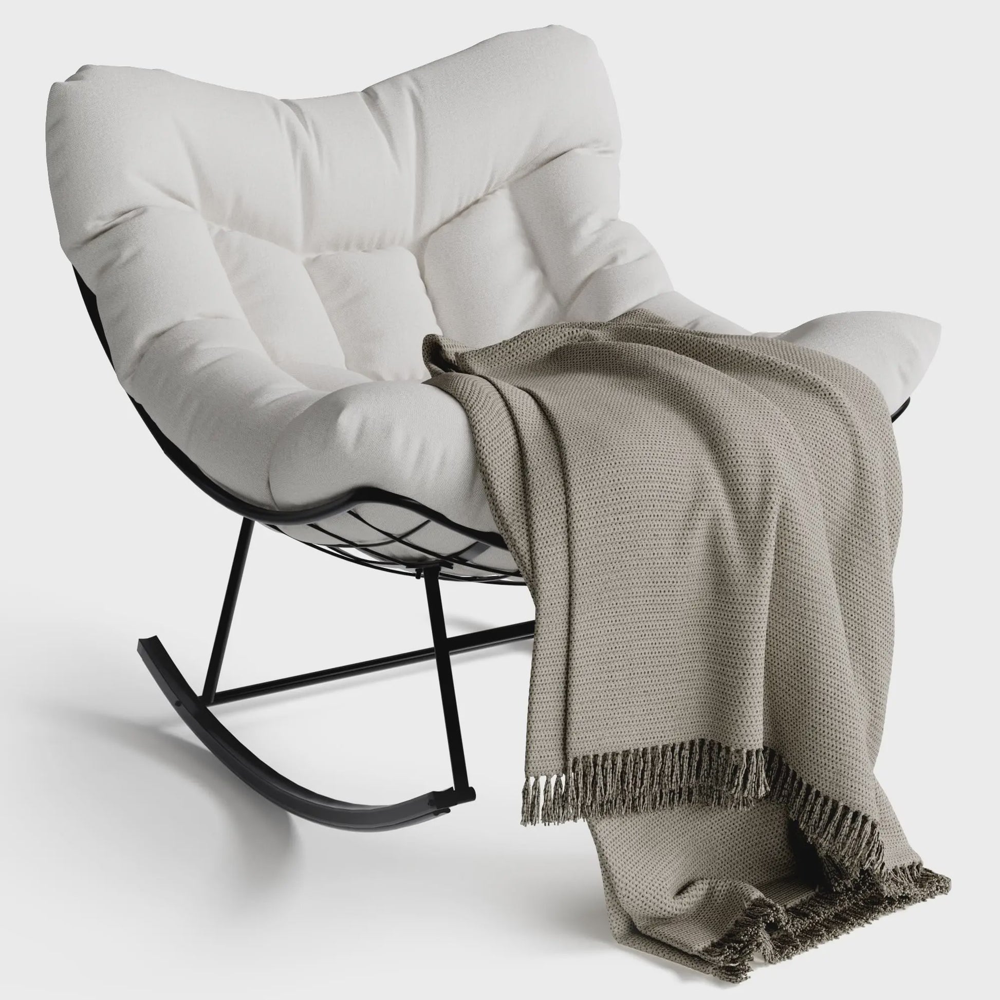 Oversized Papasan Schommelstoel Buiten - Comfortabele Lounge Stoel met Voetenbank