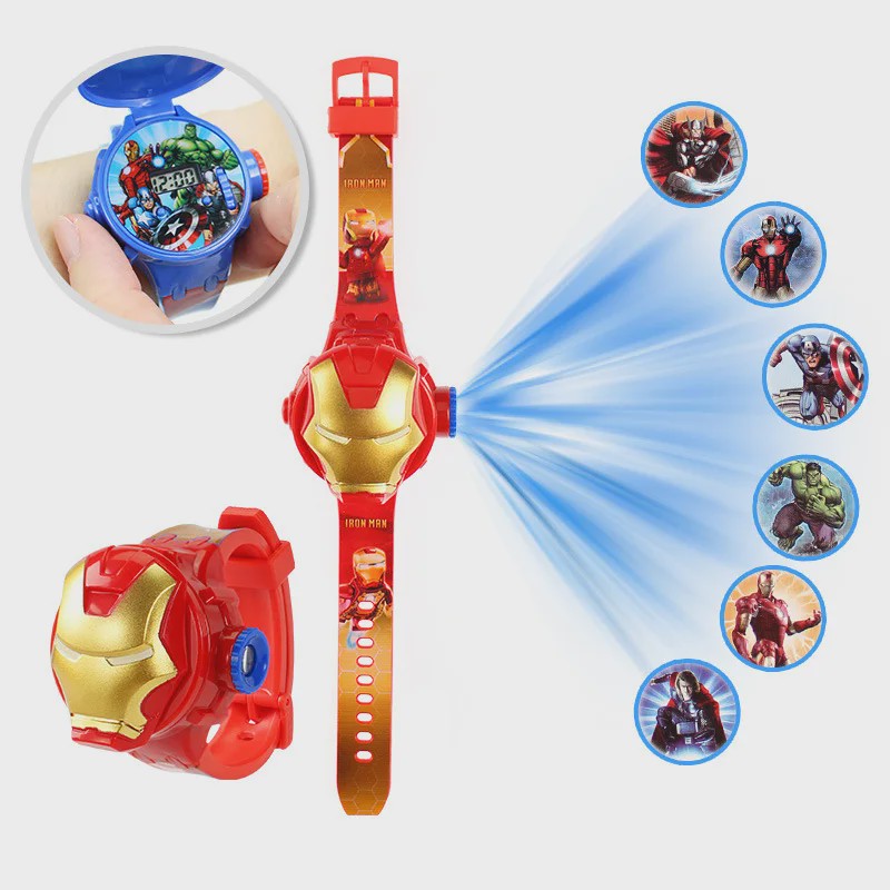 Projectie Kinderhorloge met Superhelden - Spiderman, Iron Man, Captain America & Hulk