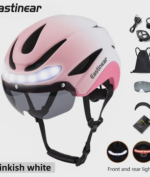 Fietshelm Volwassenen met LED Verlichting, Knipperlichten & Magnetische Vizier