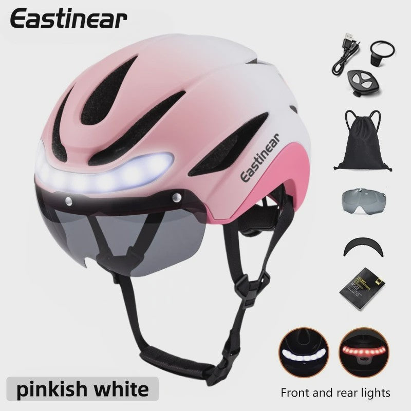 Fietshelm Volwassenen met LED Verlichting, Knipperlichten & Magnetische Vizier
