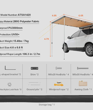 Waterdichte Autoluifel - Uittrekbare Luifel voor Auto, SUV, Camper - Inclusief Opbergtas