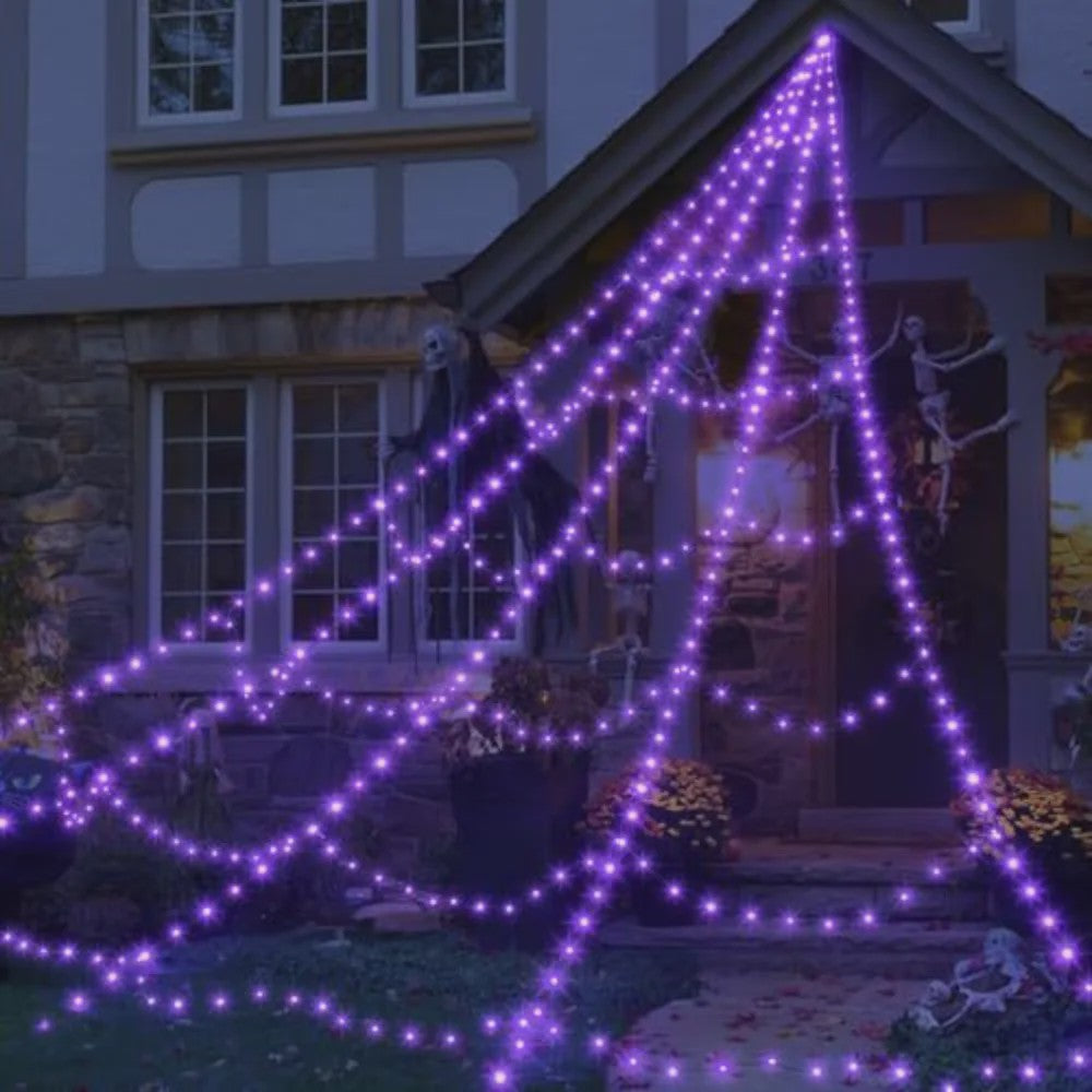 Grote Halloween Spider Web Verlichting met 250 LED's en Gigantische Spin - 5 Meter