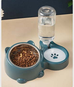 Dubbele Voer- en Waterbak voor Katten en Honden met Automatische Waterdispenser - Anti-slip & No-Spill