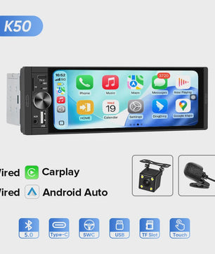 AINAVI 1 DIN Universele Autoradio met 6.36" HD IPS Touchscreen, Wireless CarPlay & Android Auto, Bluetooth 5.0