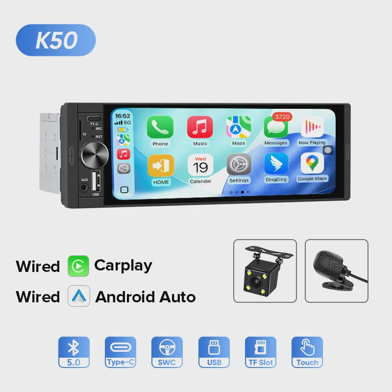 AINAVI 1 DIN Universele Autoradio met 6.36" HD IPS Touchscreen, Wireless CarPlay & Android Auto, Bluetooth 5.0