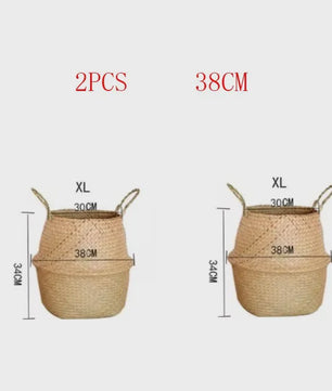 Handgeweven Zeegras Mand met Handvatten - Decoratieve Opbergmand & Plantenpot