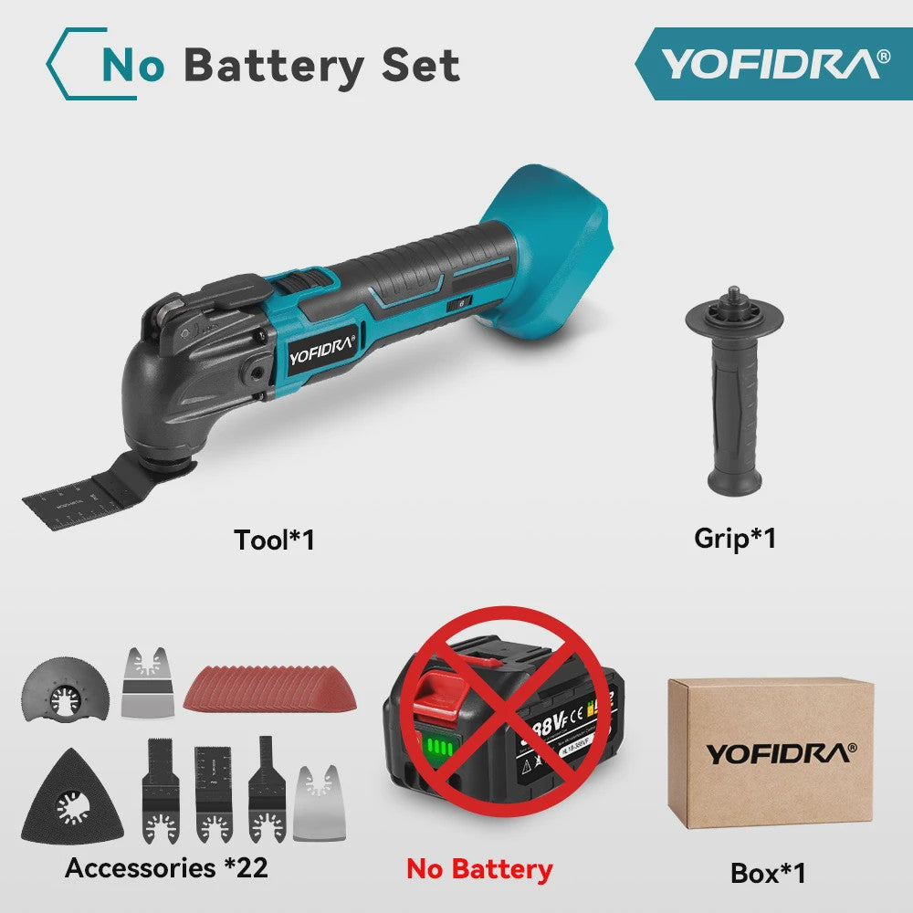 YOFIDRA Snoerloze Multitool met 6 Versnellingen - Zagen, Schuren & Polijsten (Makita 18-21V Batterij)