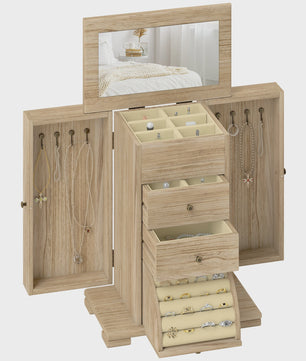 Houten Sieradenkast met Spiegel, Lades en Armbandrol - Organiseer je Accessoires