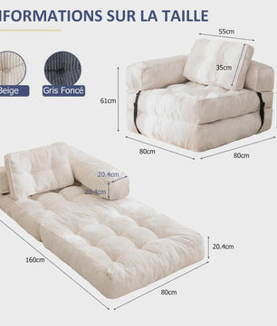 Opvouwbare Corduroy Sofa Bed met Geheugen Spons - Multifunctioneel en Comfortabel