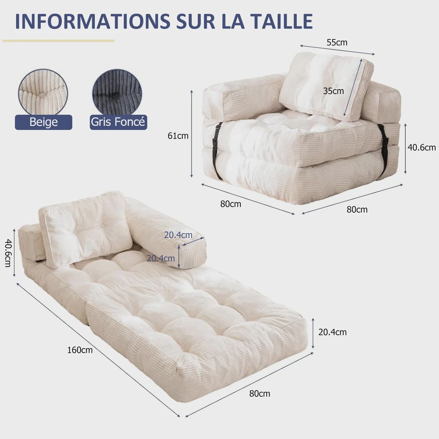 Opvouwbare Corduroy Sofa Bed met Geheugen Spons - Multifunctioneel en Comfortabel