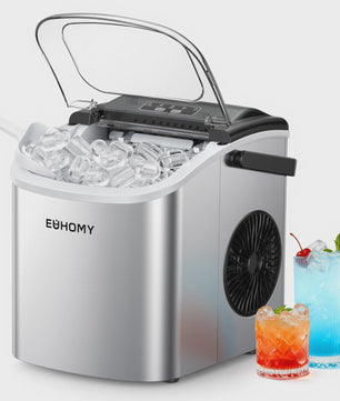 Compacte IJsblokjesmachine: 12kg/24u, Snel ijs in 6 min, Zelfreinigend, Draagbaar, Stil & RVS Look