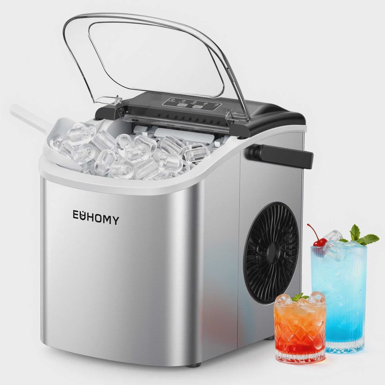 Compacte IJsblokjesmachine: 12kg/24u, Snel ijs in 6 min, Zelfreinigend, Draagbaar, Stil & RVS Look