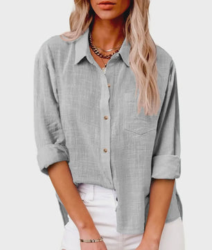 Dames Blouse met Lange Mouwen - Katoen Linnen Look