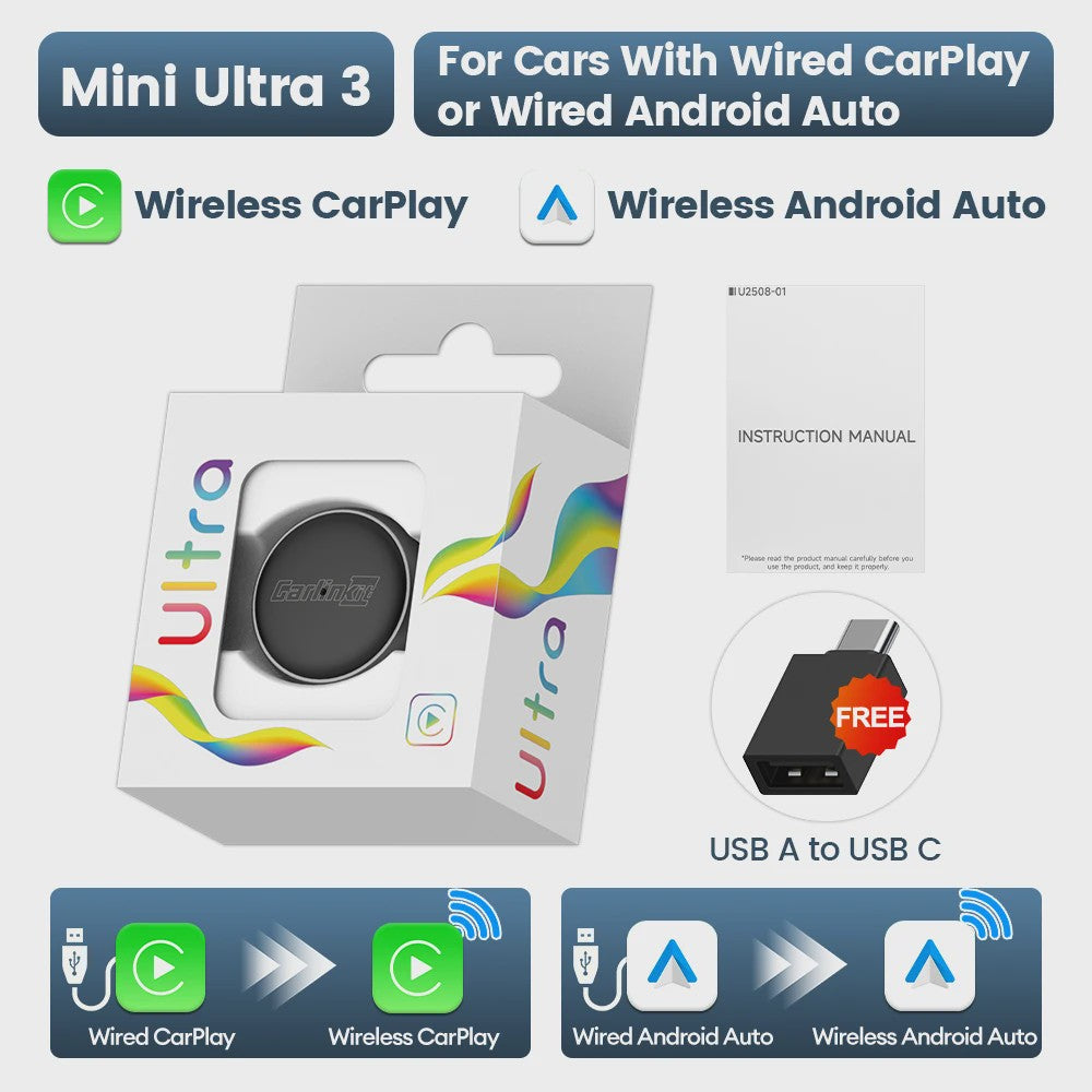 CarlinKit 5.0 Mini Ultra Draadloze Adapter voor Android Auto & CarPlay