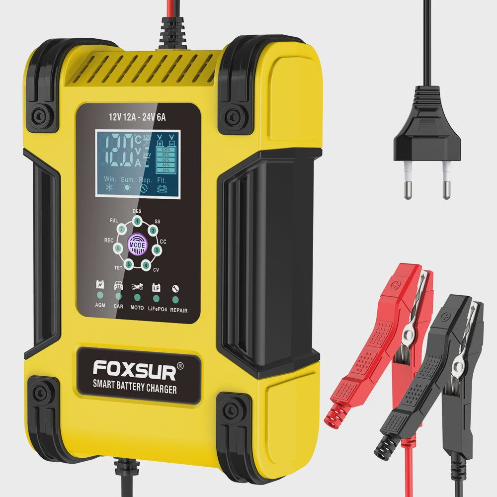 Volautomatische Auto Acculader 12V 12A met Digitaal Display & Puls Onderhoud