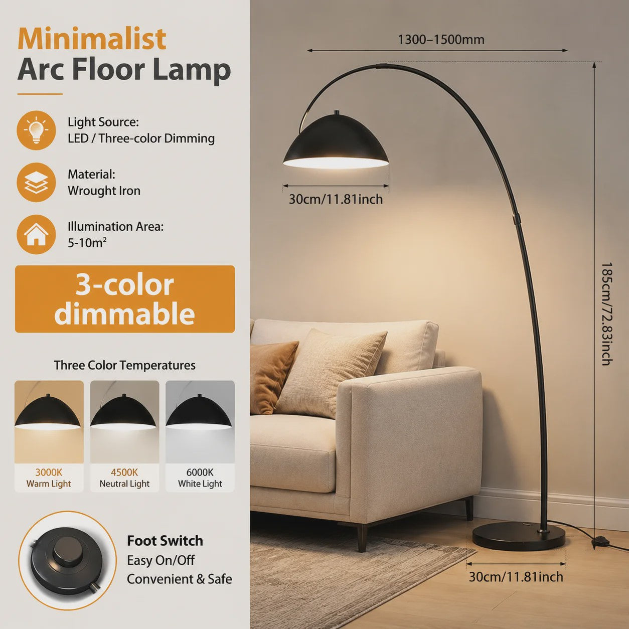 Moderne LED Boog Vloerlamp - Dimbare Stijlvolle Verlichting voor Woonkamer & Slaapkamer