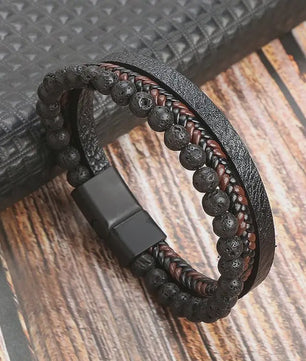 Stijlvolle Heren Armband van Gevlochten Leer - Multi-layer Fashion Accessoire
