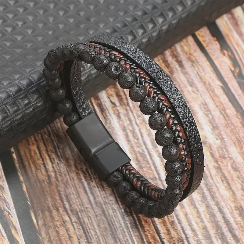 Stijlvolle Heren Armband van Gevlochten Leer - Multi-layer Fashion Accessoire