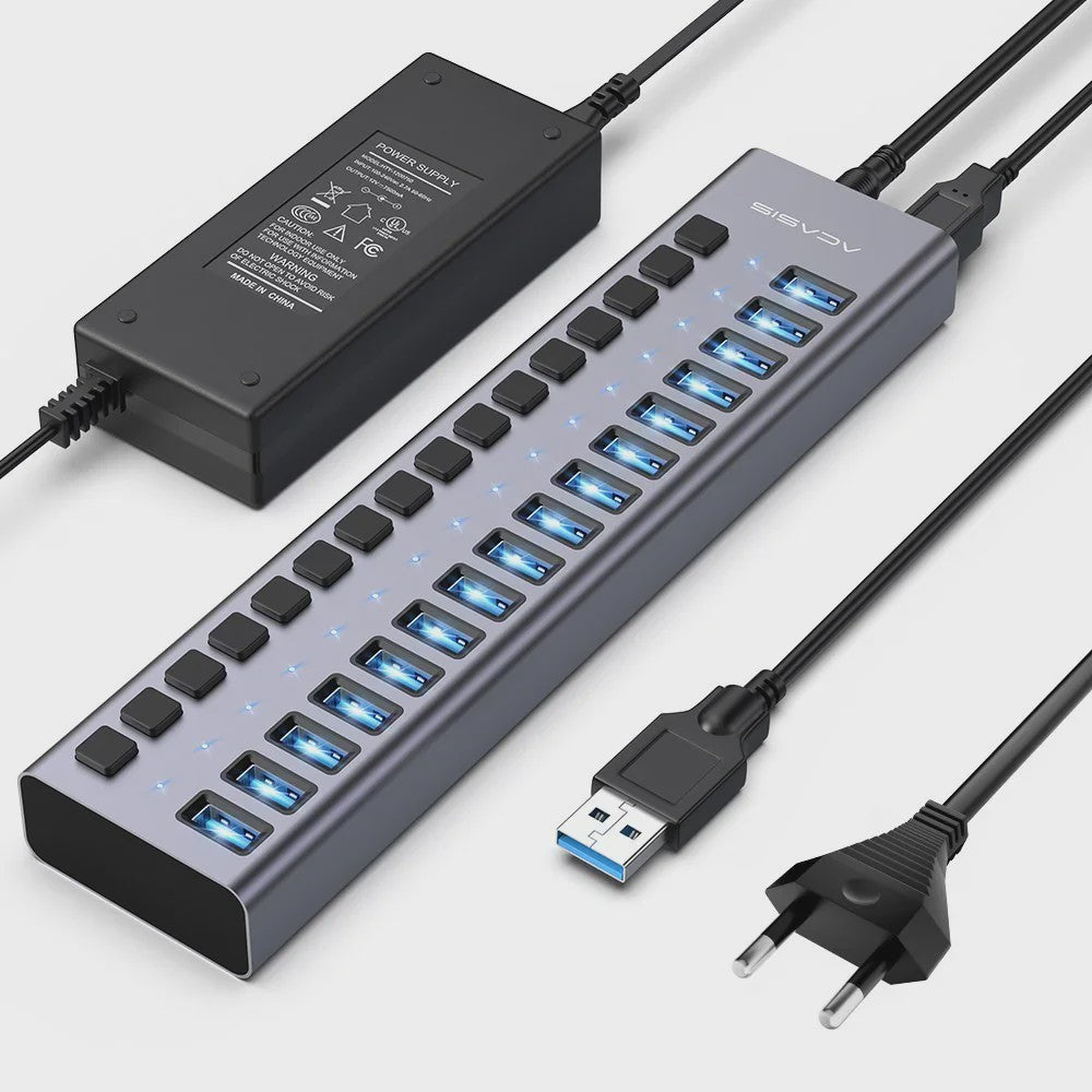 Acasis 16-Poorts USB Hub 10Gbps met Individuele Schakelaars & Snelle Data Transfer