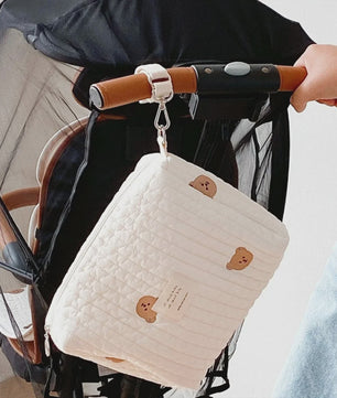 Quilted Luiertas Organizer met Borduring - Baby Verzorgingstas voor Kinderwagen