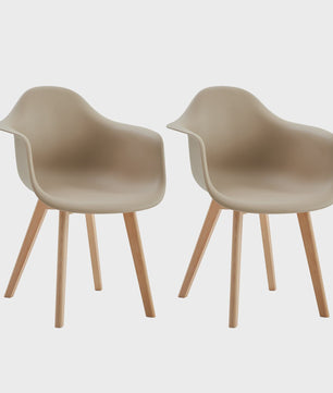 Set van 2 Retro Moderne Eetkamerstoelen met Armleuningen - Kunststof & Beukenhout