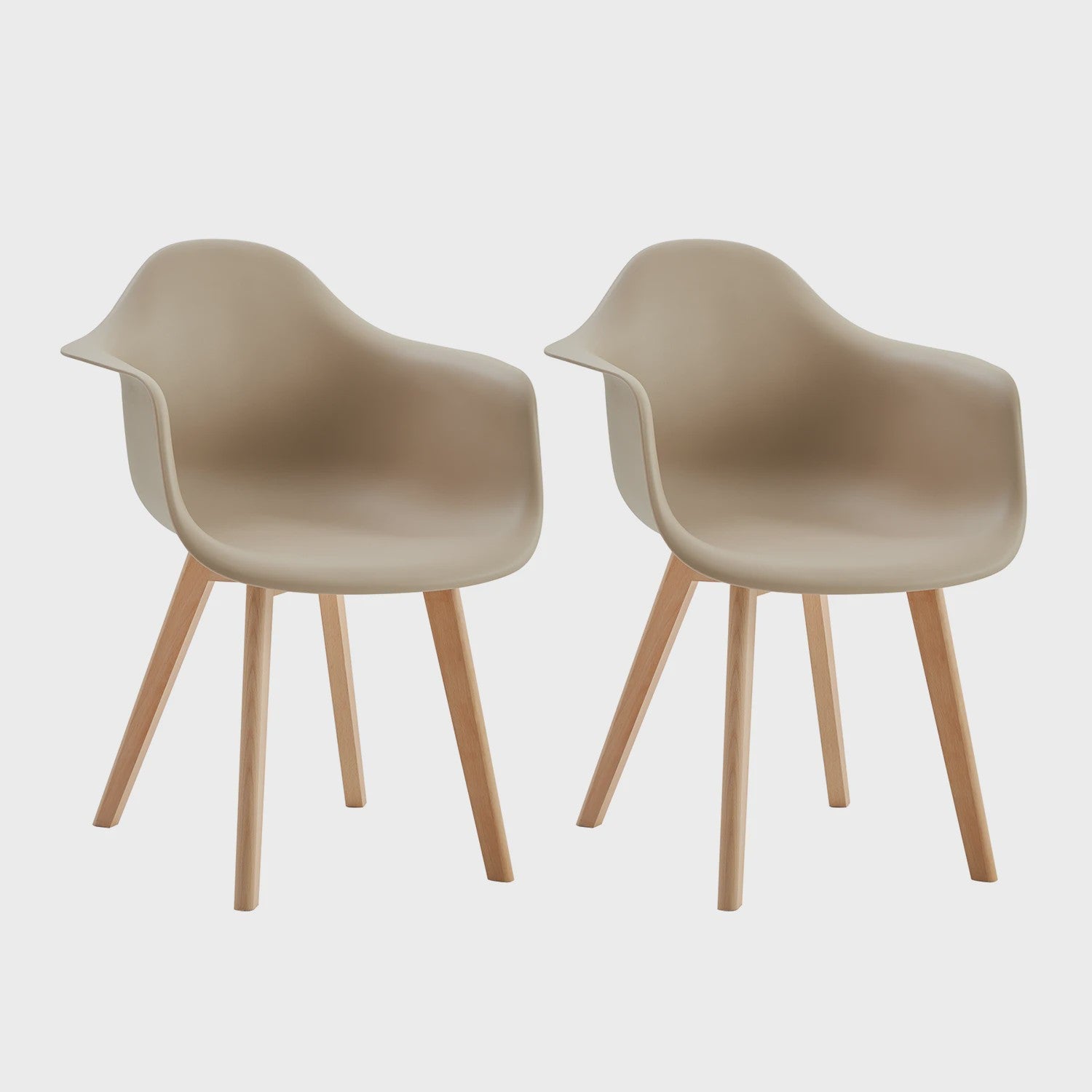 Set van 2 Retro Moderne Eetkamerstoelen met Armleuningen - Kunststof & Beukenhout