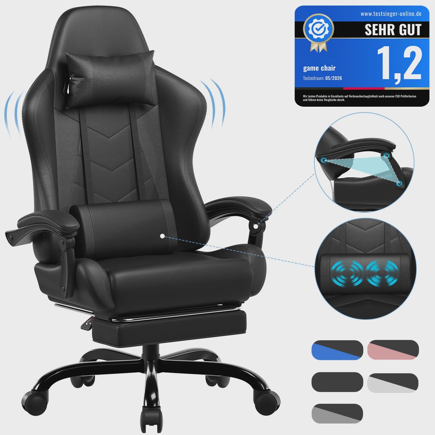 Ergonomische Gaming Stoel met Lendengezondheid Massage en Voetensteun – Verstelbaar voor Kantoor en Ontspanning