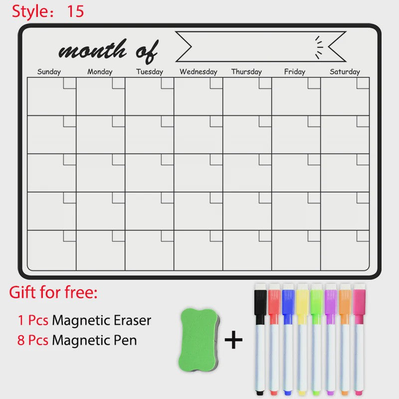 Magnetisch Whiteboard Kalender A3: Maandelijkse & Wekelijkse Planner, Krasvrij & Uitwisbaar voor Koelkast