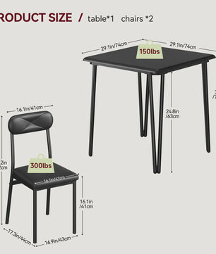 Compact Houten Eettafel voor 2 Personen met Gestoffeerde Stoelen - Ruimtebesparend & Modern