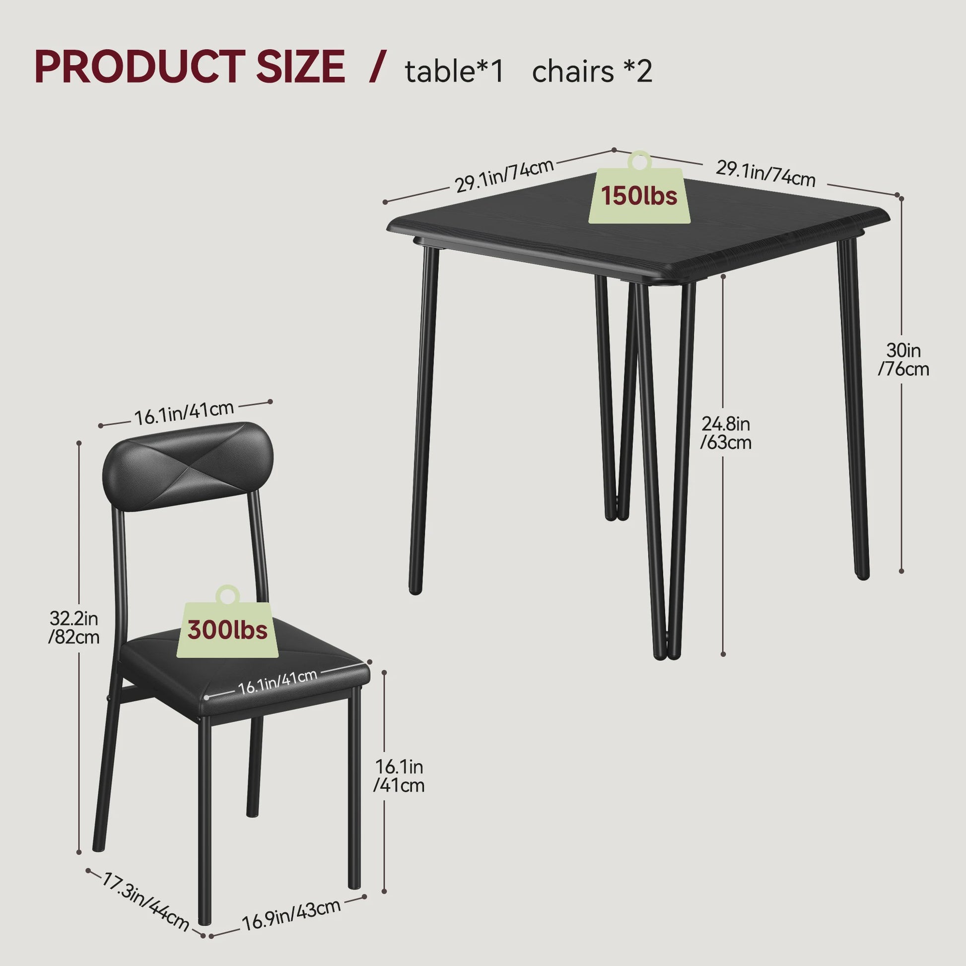 Compact Houten Eettafel voor 2 Personen met Gestoffeerde Stoelen - Ruimtebesparend & Modern