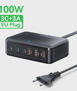 Rocoren 100W GaN Desktop Lader: 6-Poorts Snellader met USB-C voor Al Je Apparaten