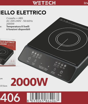 WETECH W6406 Inductiekookplaat - 2000W, 8 Niveaus, 6 Functies, Touch Control, Timer & Kinderbeveiliging