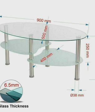 Ovale Glazen Koffietafel met 2 Niveaus - 90x50x45cm - Stijlvol en Modern
