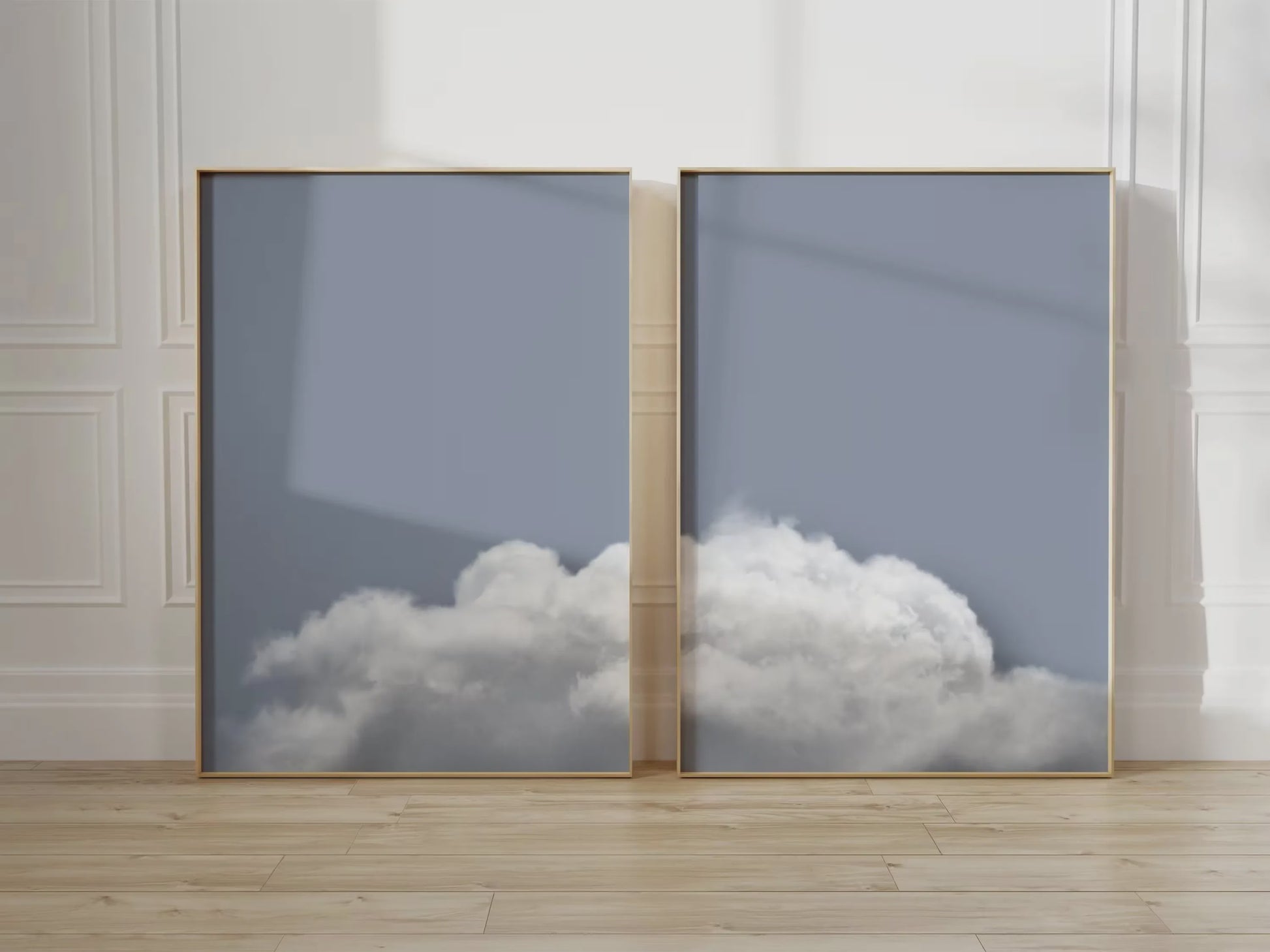 Abstracte Blauwe Wolken Poster - Minimalistische Canvas Muurkunst voor Moderne Woonkamer