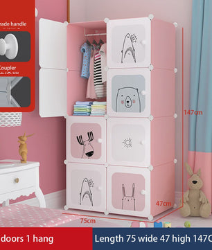 Modulaire Kinder Garderobekast - Ruimtebesparende Plastic Opbergkast met Hangroede & DIY Montage