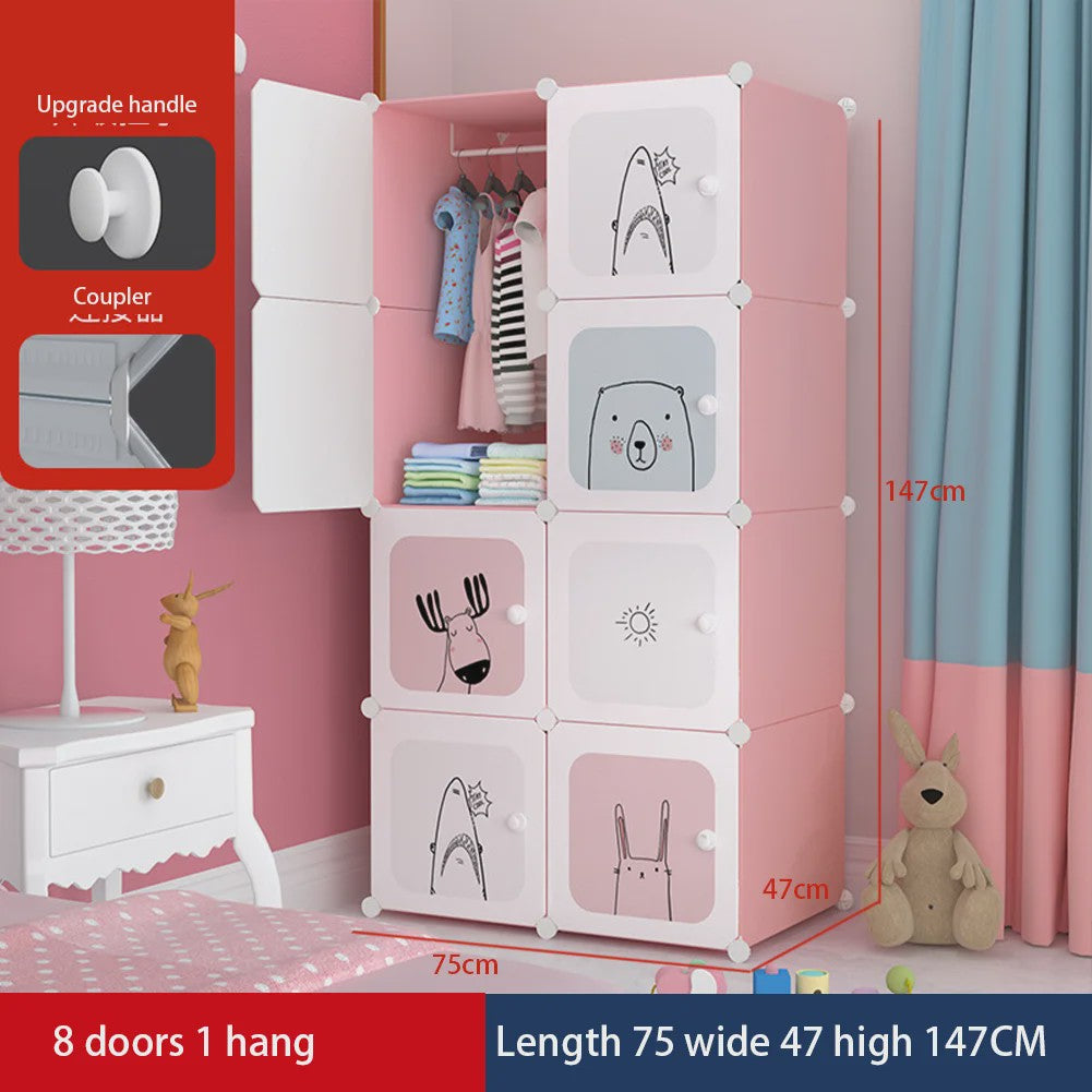 Modulaire Kinder Garderobekast - Ruimtebesparende Plastic Opbergkast met Hangroede & DIY Montage
