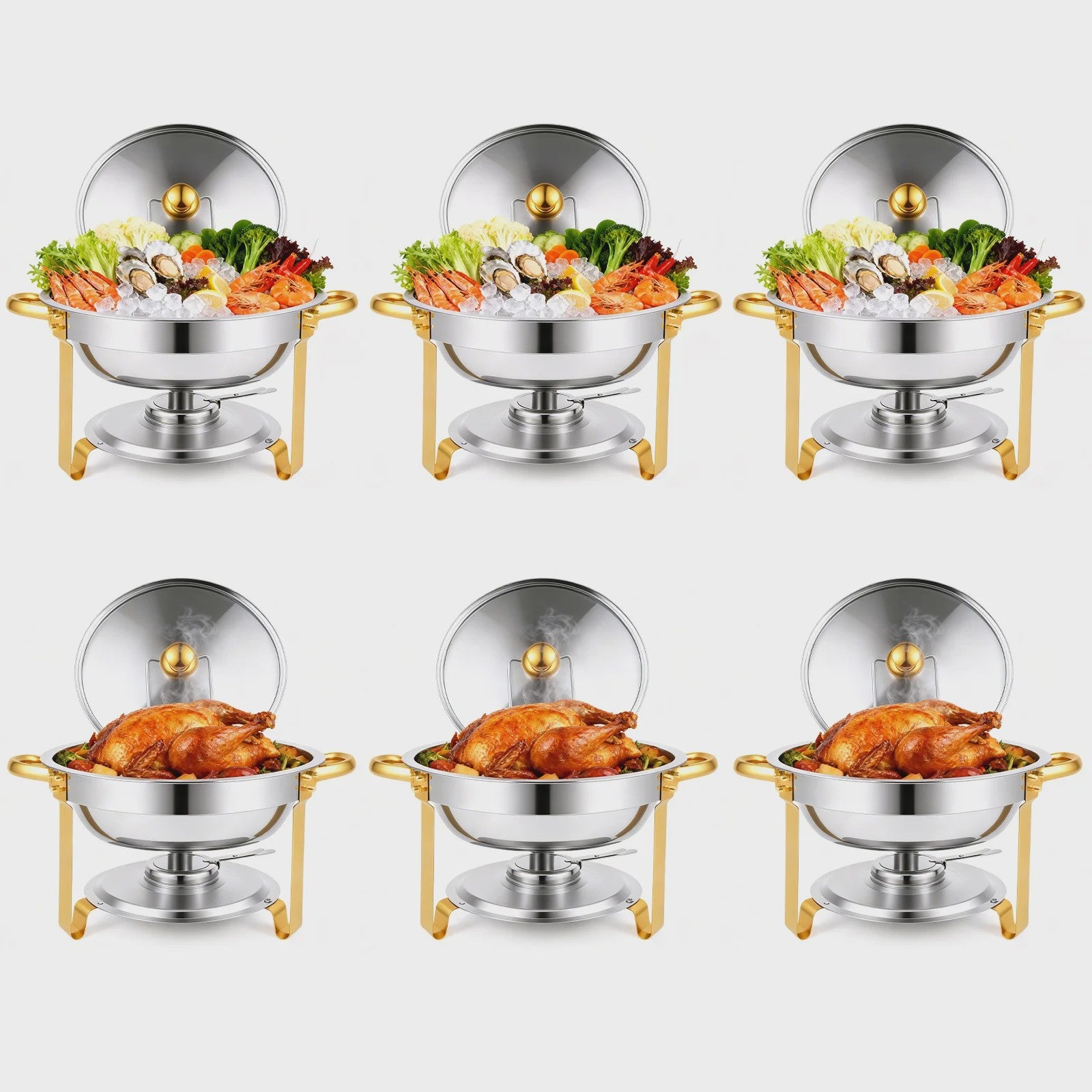 Chafing Dish Buffet Set RVS met Gouden Accent - 2 of 4 Stuks
