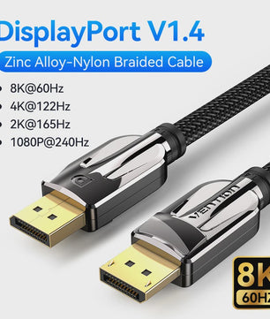 Vention DisplayPort 1.4 Kabel - 8K 60Hz, 4K 144Hz, HDR, 165Hz - Voor PC, Laptop, TV