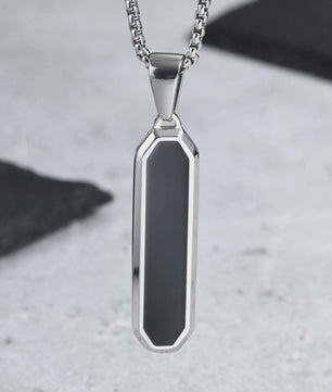 Stijlvolle RVS Hanger met Zwart Emaille - Geometric Dog Tag Ketting voor Mannen