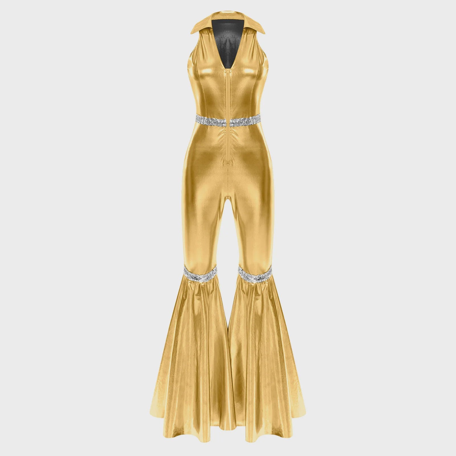 Dames Jumpsuit Jaren '70 Disco Stijl met Pailletten en Flare Pijpen