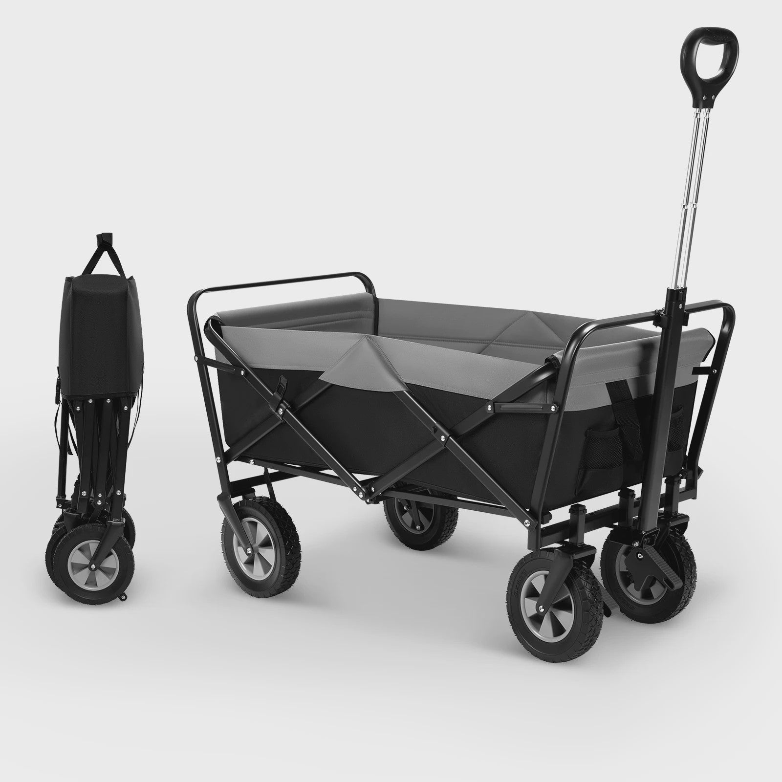 Opvouwbare Transportkar 100L met Verstelbare Handgreep en Zijvak - All-Terrain