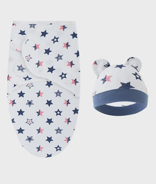 Baby Swaddle & Muts Set - Katoen, Verstelbaar, Cartoon Print, 0-6 Maanden