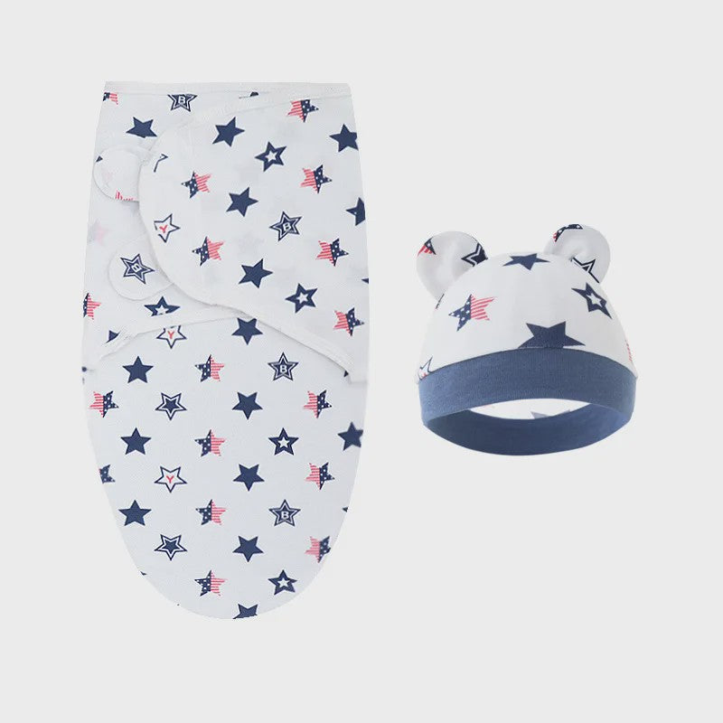 Baby Swaddle & Muts Set - Katoen, Verstelbaar, Cartoon Print, 0-6 Maanden