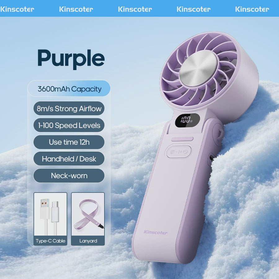Draagbare Handheld Ventilator met 3600mAh Batterij, 100 Windsnelheden & LCD Display