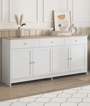 Moderne Witte Sideboardkast met 4 Deuren en 3 Lades - 160x37x75cm