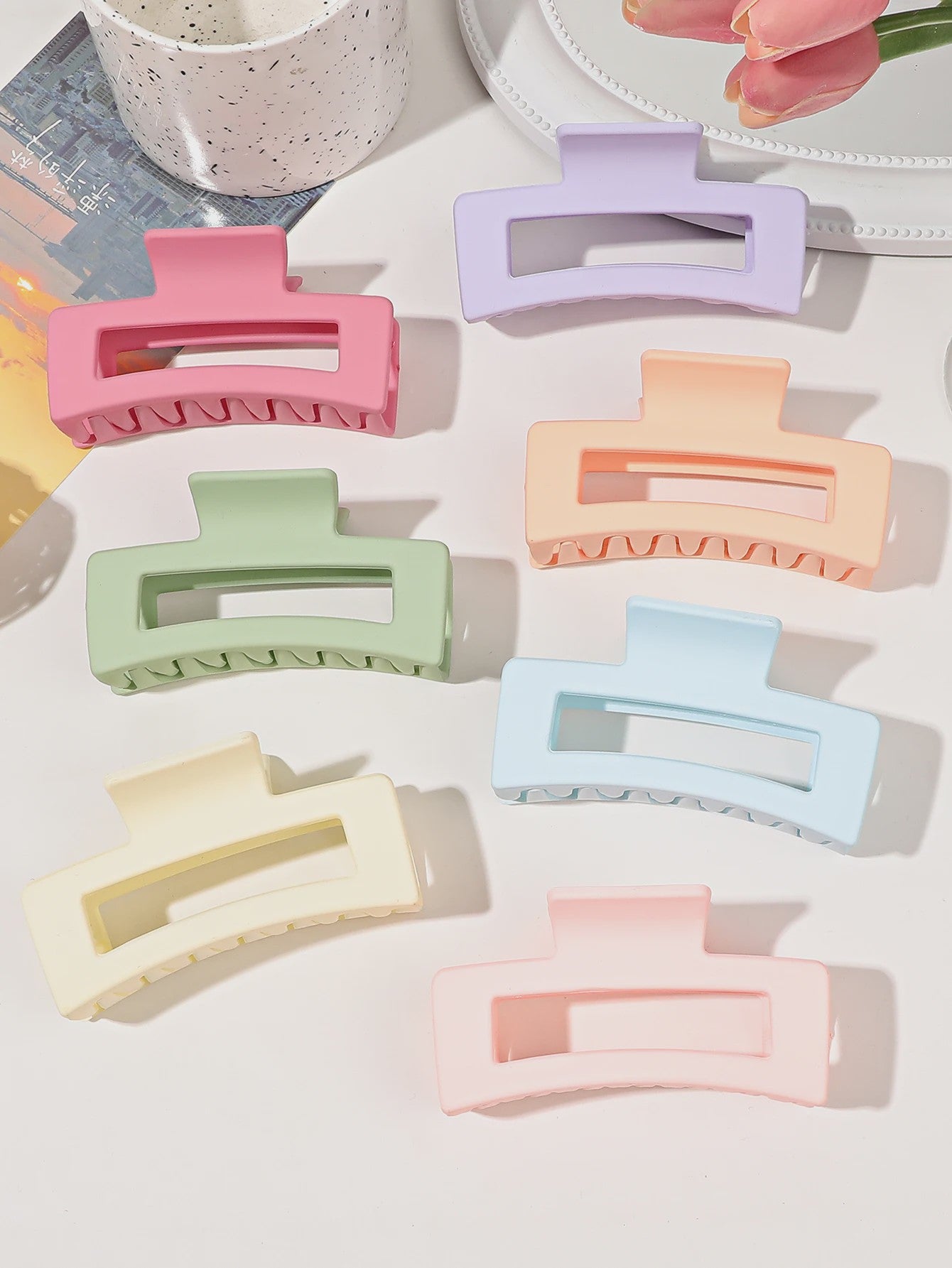 Set van 7 Matte Haarclips: Medium Vierkante Banana Clips voor Dik & Dun Haar