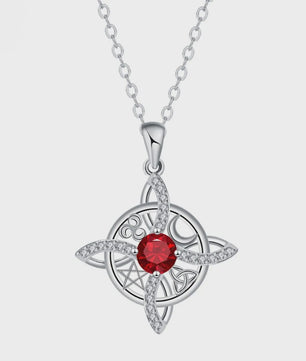Mystieke Wicca Knoop Ketting met Kristal en Geboortesteen - Ster Maan Amulet